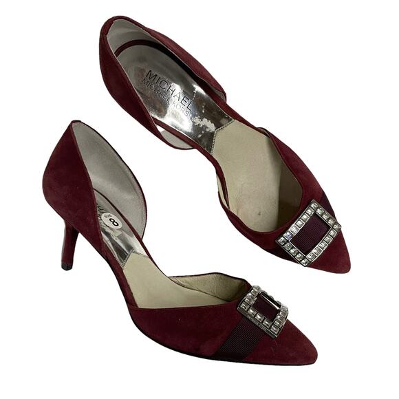 Michael Kors Shirley Crystal Embellished Pumps d'Orsay Dark Red Size 8M - Picture 1 of 10